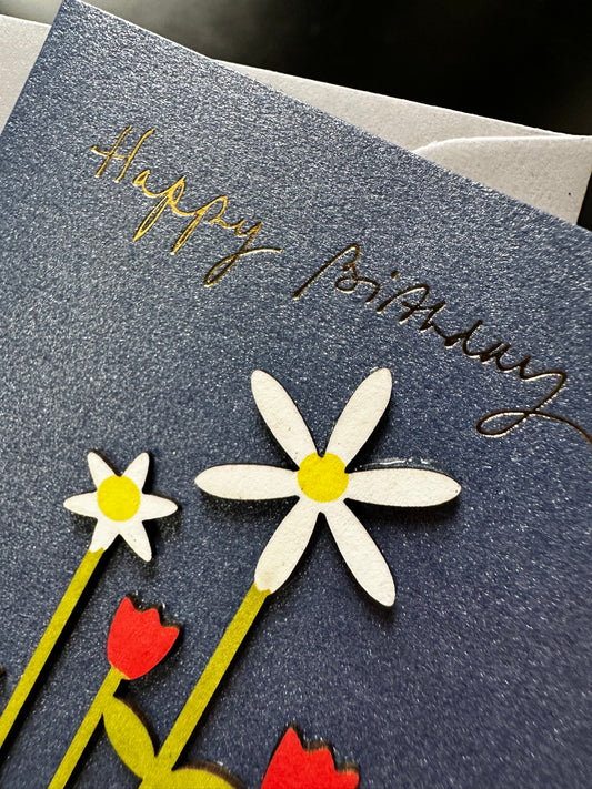 Картичка с цветя - Happy Birthday
