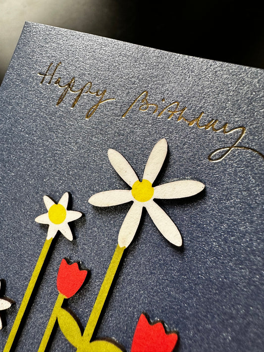 Картичка с цветя - Happy Birthday